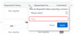 Screenshot showing the Filter by dialog for the selected column